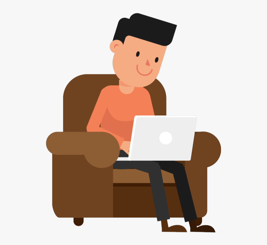 A White Man With Dark Hair And Casual Clothes Is Sitting - Person On Laptop Cartoon, HD Png Download, Free Download