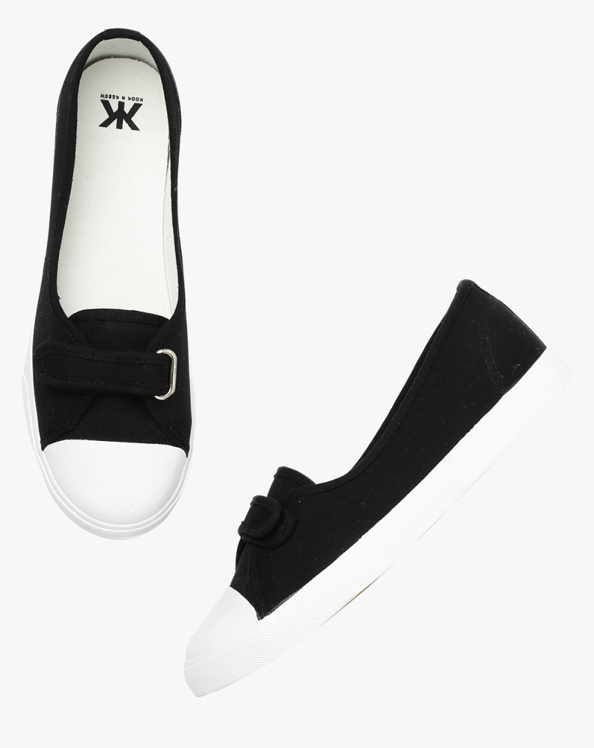Kook N Keech Women Black Slip On Sneakers, HD Png Download - kindpng