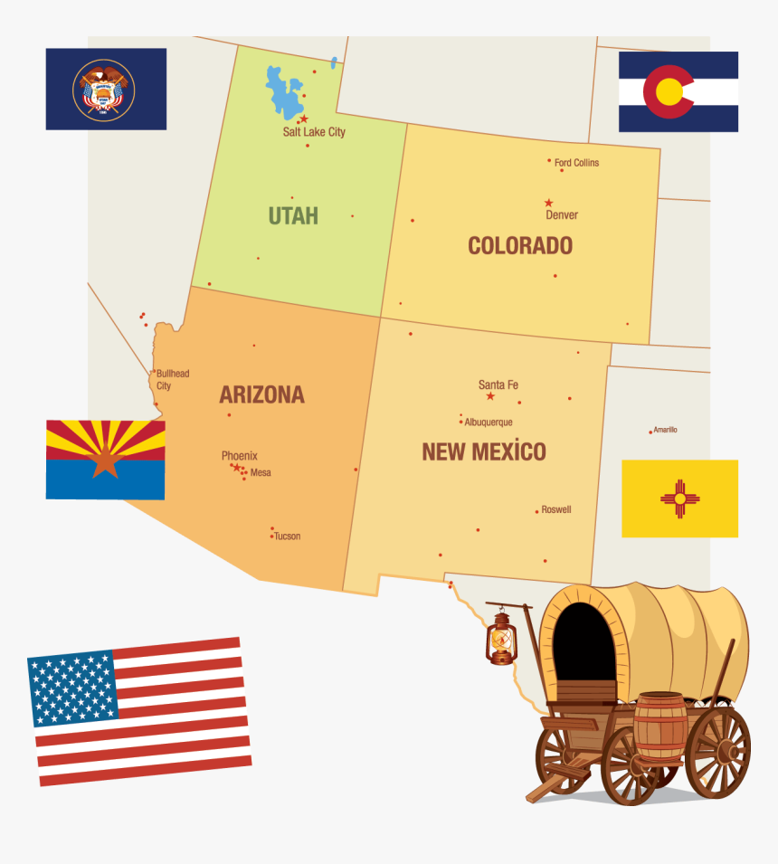 Transparent Usa Mexico Map Clipart - Cartoon Arizona, HD Png Download, Free Download
