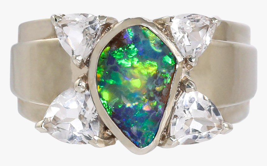 Boulder Opal & White Topaz Cluster Ring , Png Download - Opal, Transparent Png, Free Download