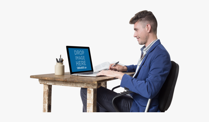 Man Working On His Macbook Png Mockup - Computer Work Man Png, Transparent Png, Free Download