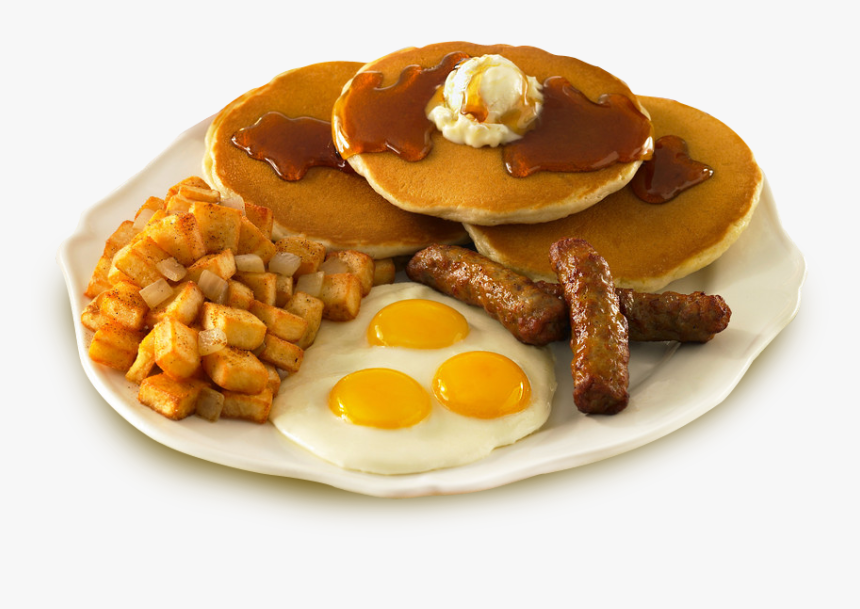 Breakfast Plate Png - Sausage Eggs Pancakes And Hashbrowns, Transparent Png, Free Download