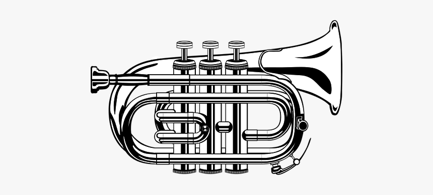 Vector Illustration Of Pocket Trumpet - Trumpet Clipart Black And White, HD Png Download, Free Download