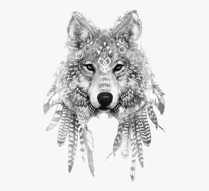 Wolf Tattoo With Feathers, HD Png Download, Free Download