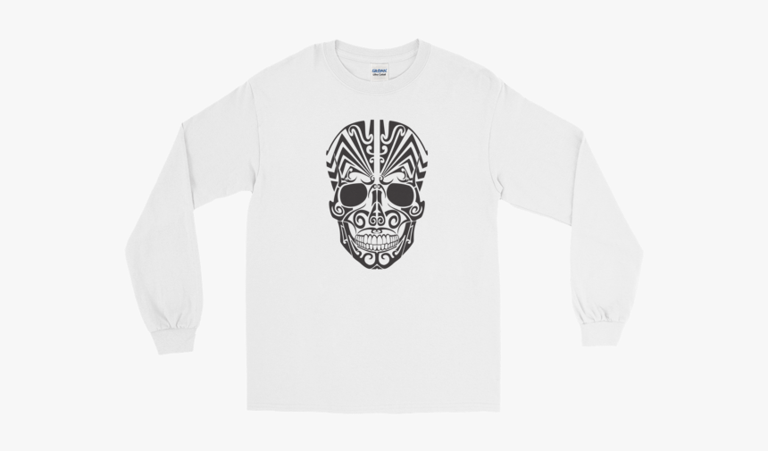 Halloween Tattoo Skull Long Sleeve T-shirt White Unisex - Gildan White Shirt Long Sleeve, HD Png Download, Free Download