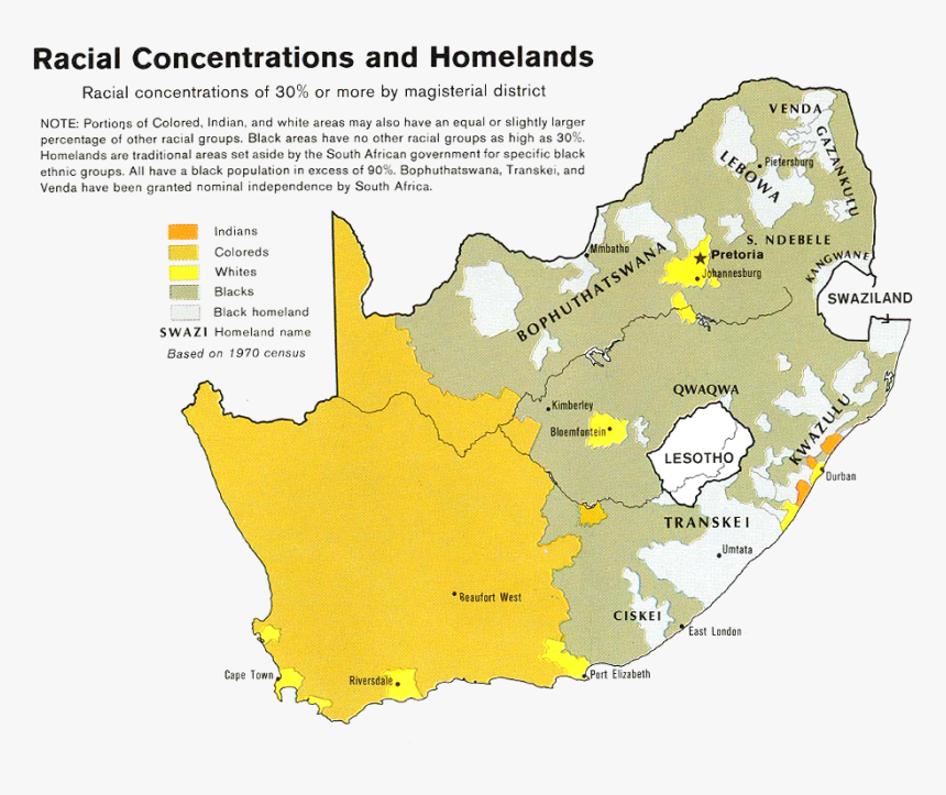 South Africa Racial Demographics Map 1979 - Demographic Map Of South Africa, HD Png Download, Free Download