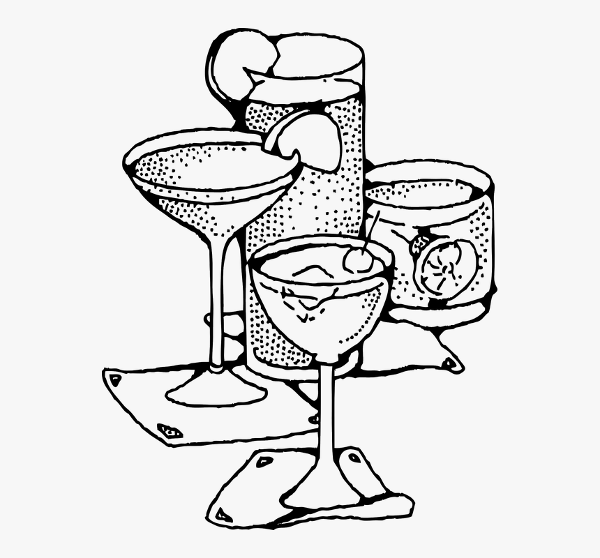 Cocktail, Mixed Drink, Cocktail Glasses, Coctail Glass - Drinks Black And White, HD Png Download, Free Download