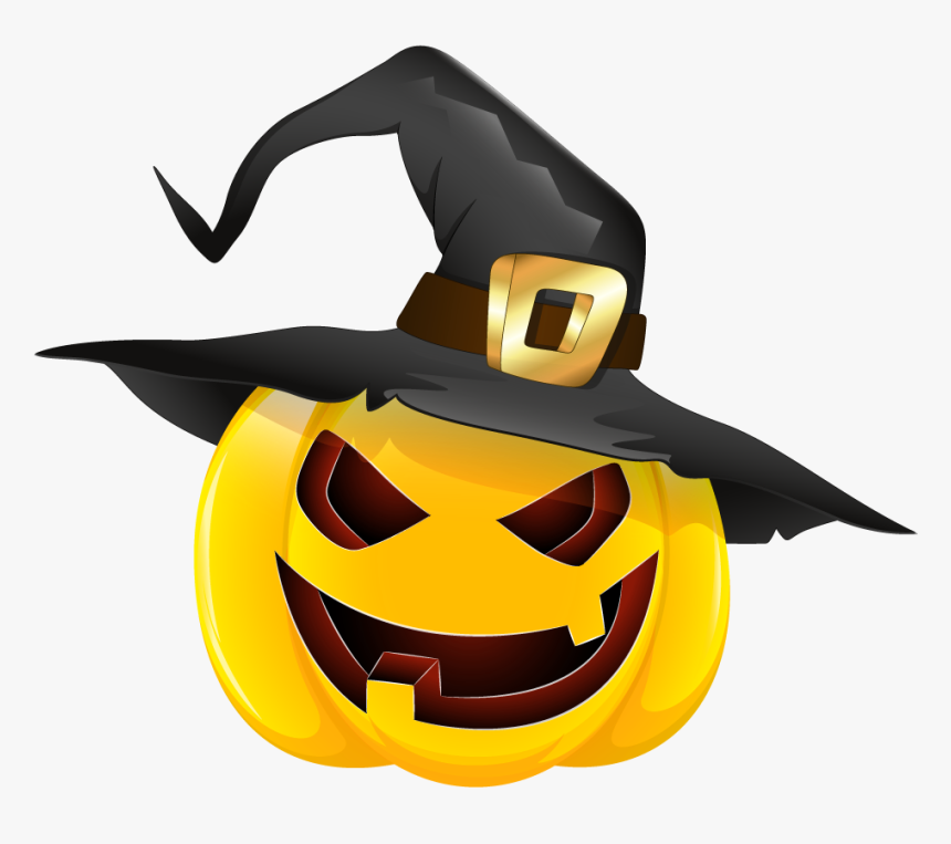 Halloween Pumpkin Png Black Hat Clipart - Pumpkin With A Witch Hat, Transparent Png, Free Download