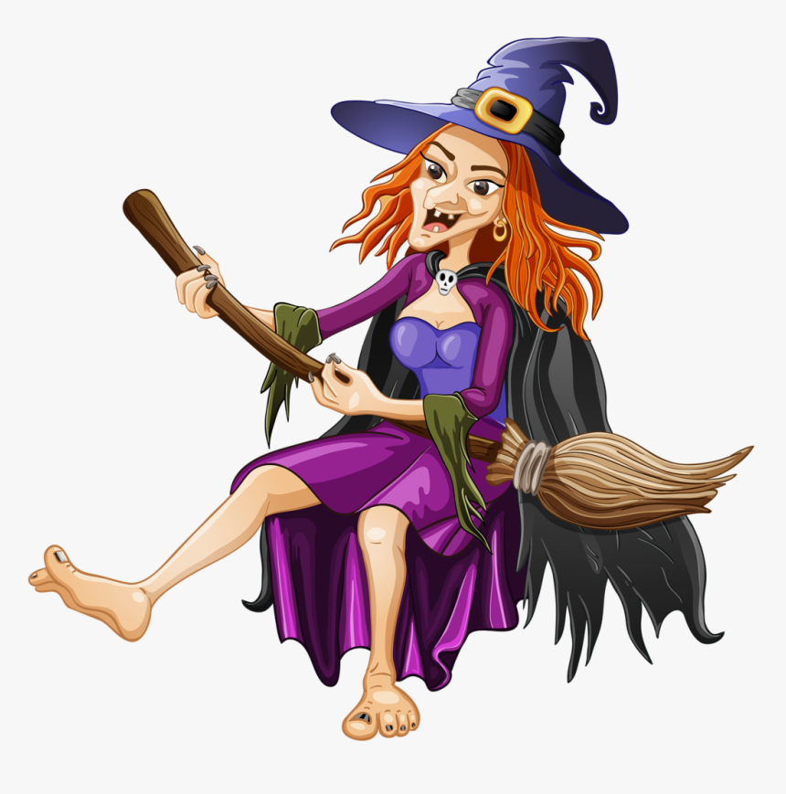 Halloween Witch Sitting On Pumpkin, HD Png Download, Free Download