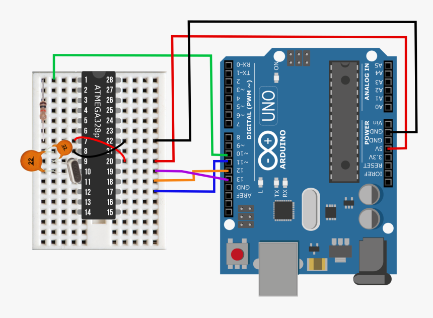 Arduino Uno As Isp Wiring Diagram For Burning The Arduino, HD Png Download, Free Download