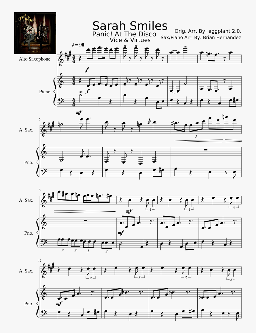 Sarah Smiles Panic At The Disco Piano Sheet Music , - Sarah Smiles Panic At The Disco Piano Sheet Music, HD Png Download, Free Download