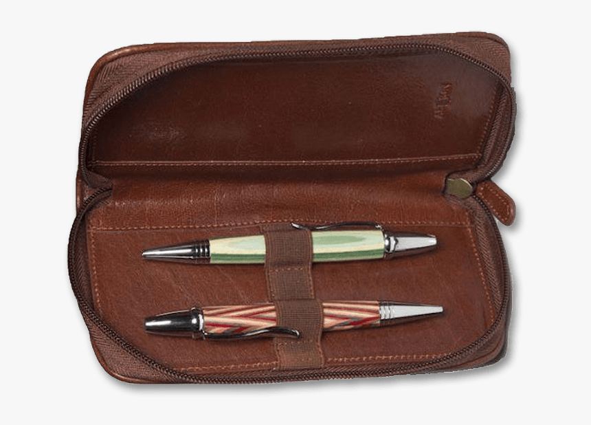 Aston Zipper 2-pen Case Brown Open - Leather, HD Png Download, Free Download