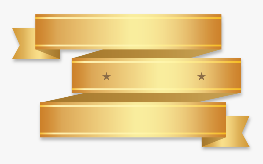 Golden Ribbon Banner Three Half With Fold Wedge End - Portable Network Graphics, HD Png Download, Free Download