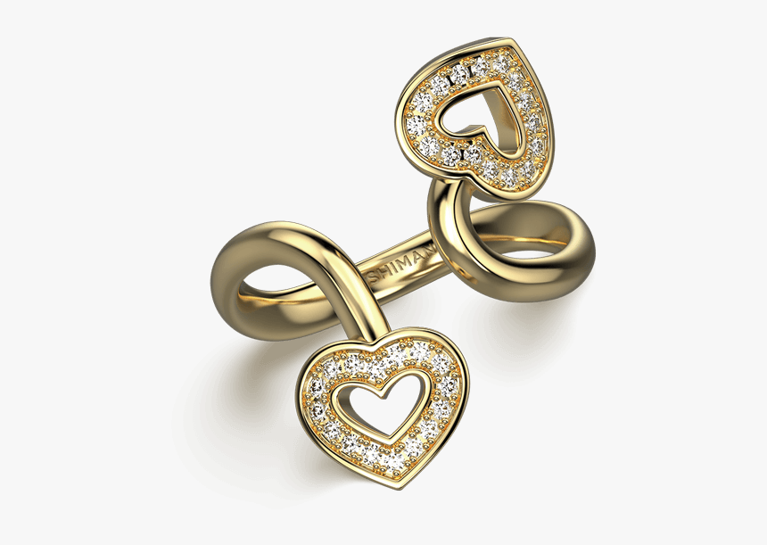 Two Hearts Twisted Pave Ring 18k Yellow Gold - Heart, HD Png Download, Free Download