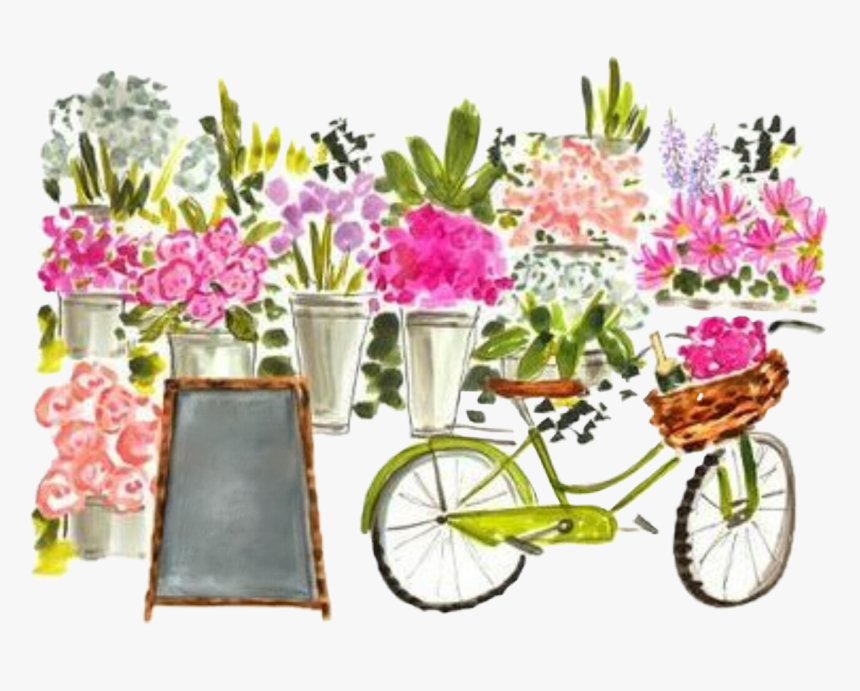 #watercolor #market #bike #bicycle #chalkboard #spring - Bouquet, HD Png Download, Free Download