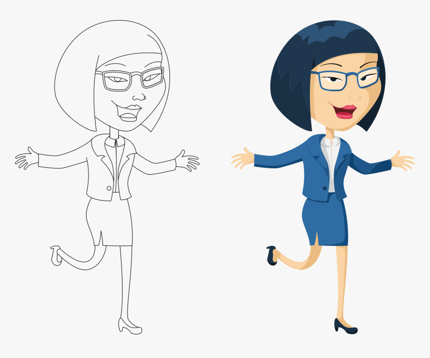 Asian Woman Cartoon With Glasses, HD Png Download, Free Download