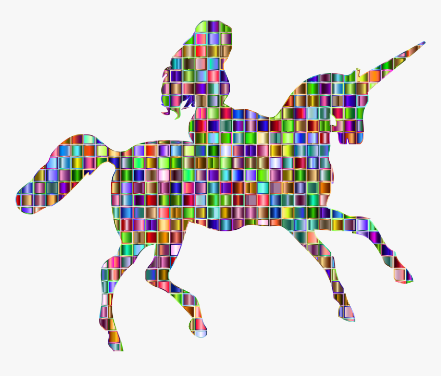 Chromatic Mosaic Woman Riding Unicorn Clip Arts - People Riding Unicorns Transparent, HD Png Download, Free Download