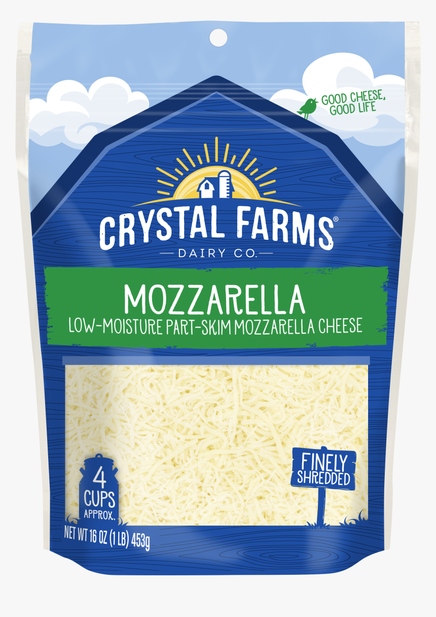 Crystal Farms Shredded Mozzarella Cheese, 16 Oz - Crystal Farms Sharp Cheddar Cheese Shredded, HD Png Download, Free Download