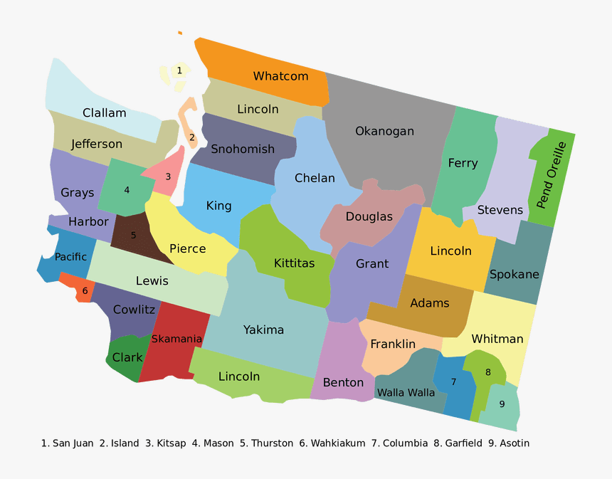 Map Of Washington State - Washington State Map Counties Vector, HD Png Download, Free Download