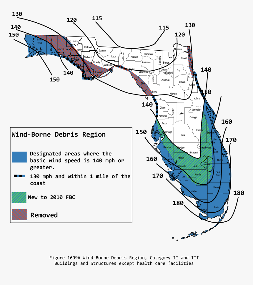 Florida Wind Zone Map 2017, HD Png Download, Free Download