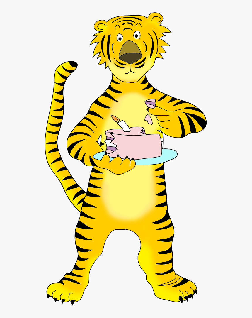 Funny Cartoon Tiger Eating Cake, HD Png Download, Free Download
