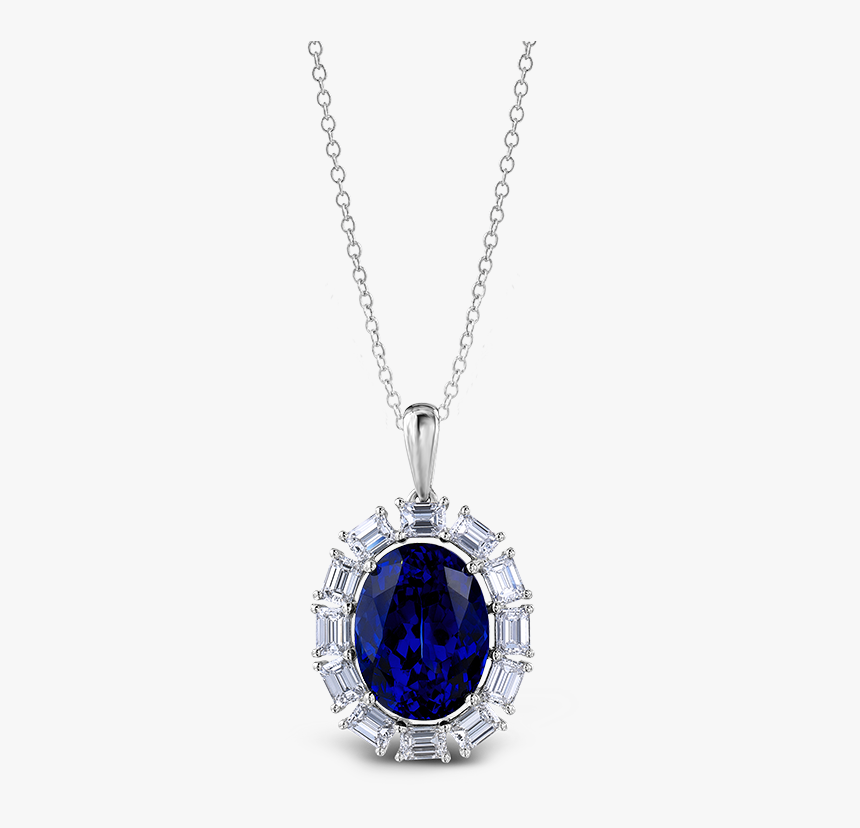 03 Oval Tanzaite And Baguette Diamond Pendant - Emerald Cut Diamond Pendant Baguette, HD Png Download, Free Download