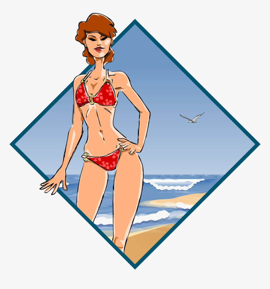 Girl At The Beach Clip Arts - Model Bikini Clipart, HD Png Download, Free Download
