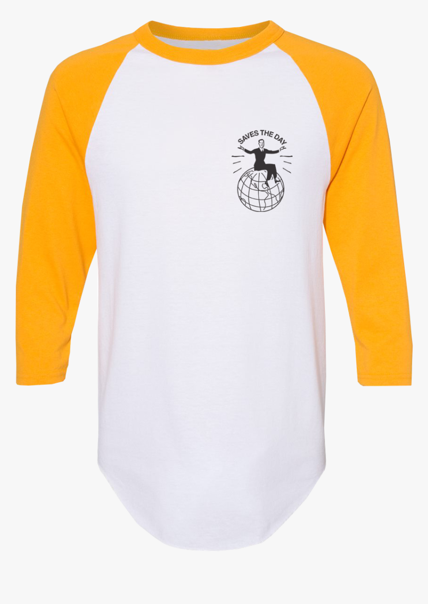 Globe On Gold/white Baseball Tee - Long-sleeved T-shirt, HD Png Download, Free Download