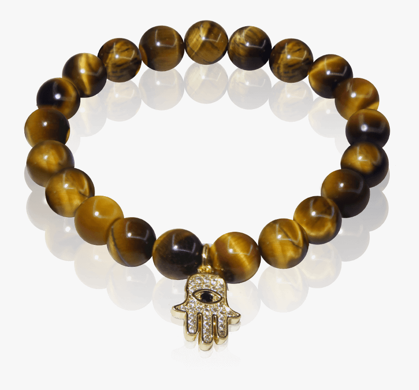 Tiger Eye- Gold Hand Of Hamsa - Blue Lava Rock Bracelet, HD Png Download, Free Download