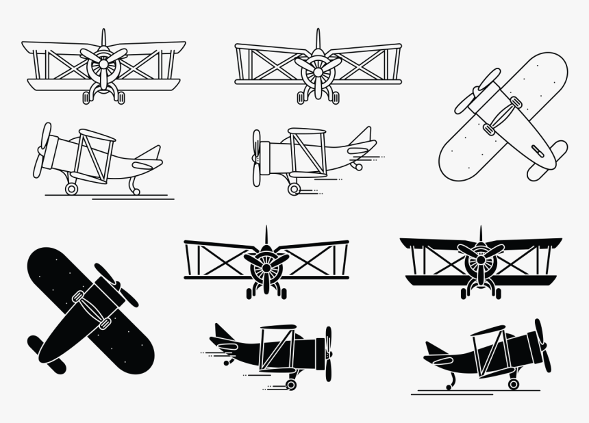 Biplane Icon Set Vector - Biplanes Vector, HD Png Download, Free Download