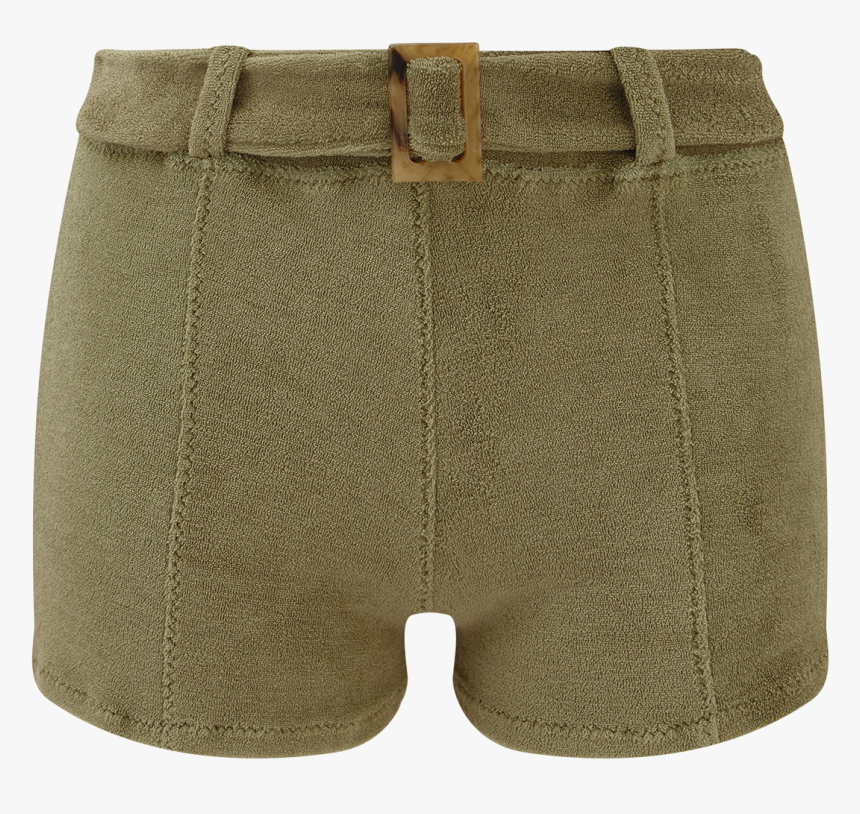 Olive Terry Cloth Belted Hot Pant - Board Short, HD Png Download, Free Download