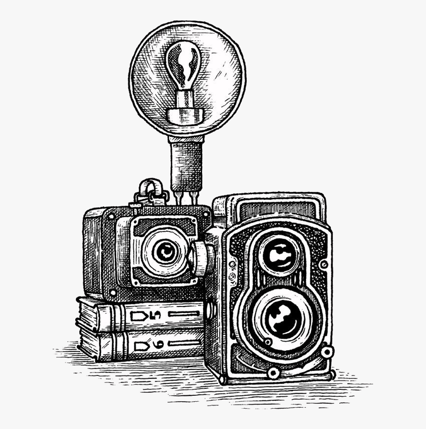 #polaroid #vector #illustration #pictureart #sketch - Vintage Camera Drawing In White And Black, HD Png Download, Free Download