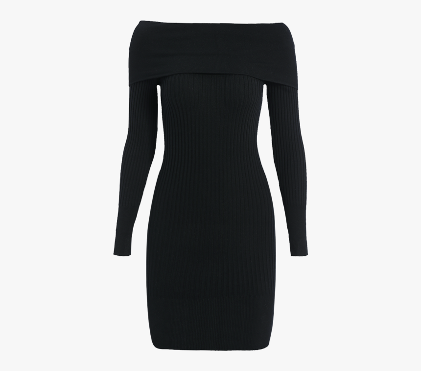 33% Off] 2020 Ribbed Off The Shoulder Sweater Bodycon - Black Long Sleeve Dress Png, Transparent Png, Free Download