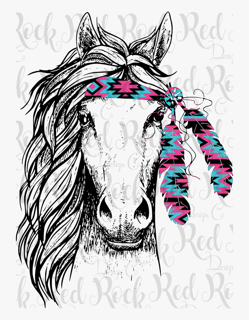 Horse With Headband Feathers, Hd Png Download - Horse Head Front View, Transparent Png, Free Download