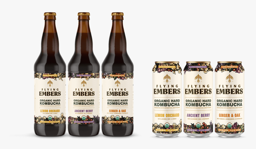 Flying Embers Organic Hard Kombucha Is Fermented With - Beer Bottle, HD Png Download, Free Download