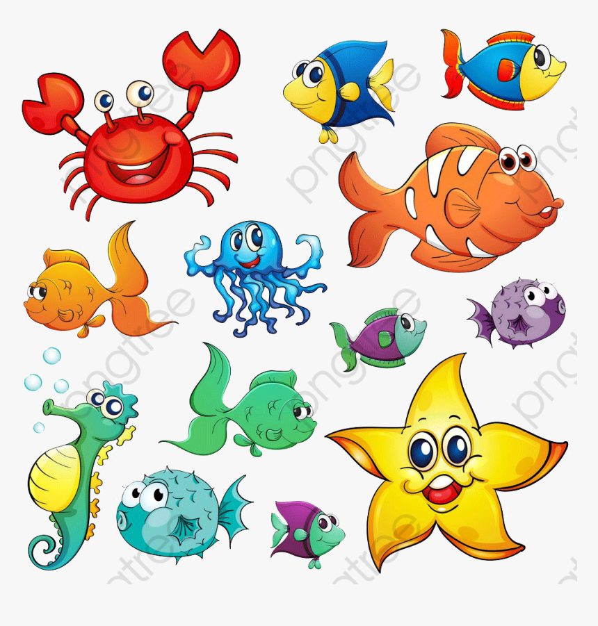 Family Fish Transparent & Png Clipart Pictures Free - Deniz Altı Canlıları Çizimleri, Png Download, Free Download