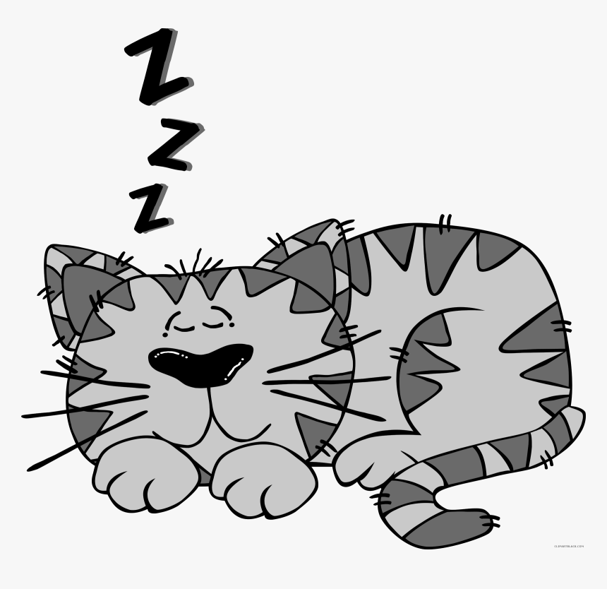 Cartoon Cat Animal Free Black White Clipart Images - Sleeping Cat Clipart, HD Png Download, Free Download