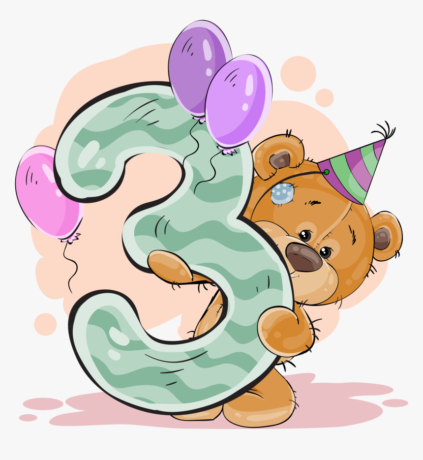 Number Three Teddy Bear - Teddy Bear With Numbers, HD Png Download, Free Download