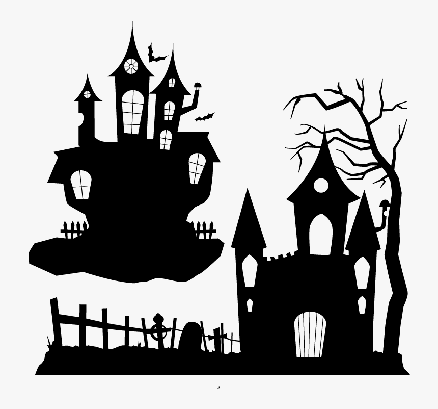 Halloween Ghost Party Clip Art - Haunted Castle Silhouette Png ...