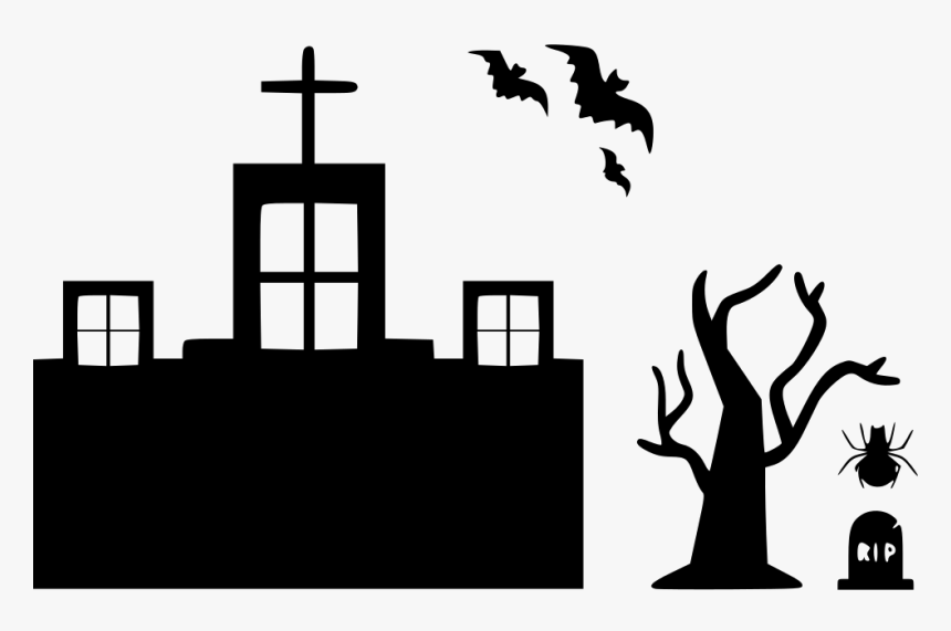 Halloween Haunted Home House Mansion Bats Tree Spider - Haunted House Svg With Tree, HD Png Download, Free Download