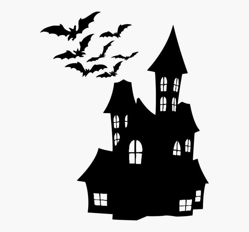 Silhouette, House, Halloween, Bats, Spooky, Scary - Haunted House Png, Transparent Png, Free Download