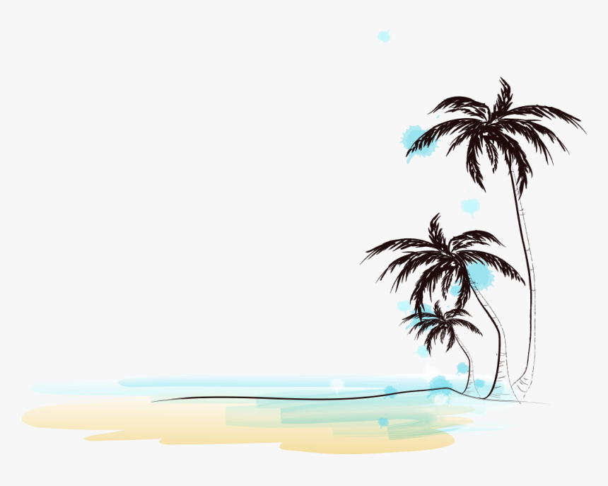 Drawing Of Beach With Coconut Trees Png Image - Beach With Coconut Tree Drawing, Transparent Png, Free Download