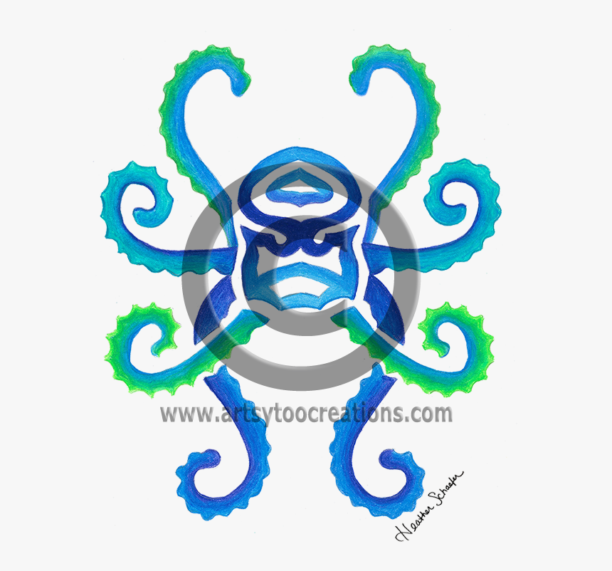 Tribal Octopus Hand-drawn Original Colored Pencil Artwork - Emblem, HD Png Download, Free Download