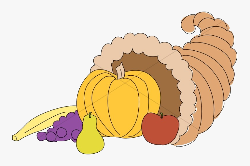 Cornucopia Kids Style With Pumpkin And Fruit Thanksgiving - Clipart Simple Cornucopia, HD Png Download, Free Download