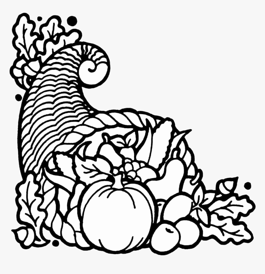 Cornucopia Thanksgiving Black And White Transparent - Cornucopia Clipart Black And White, HD Png Download, Free Download