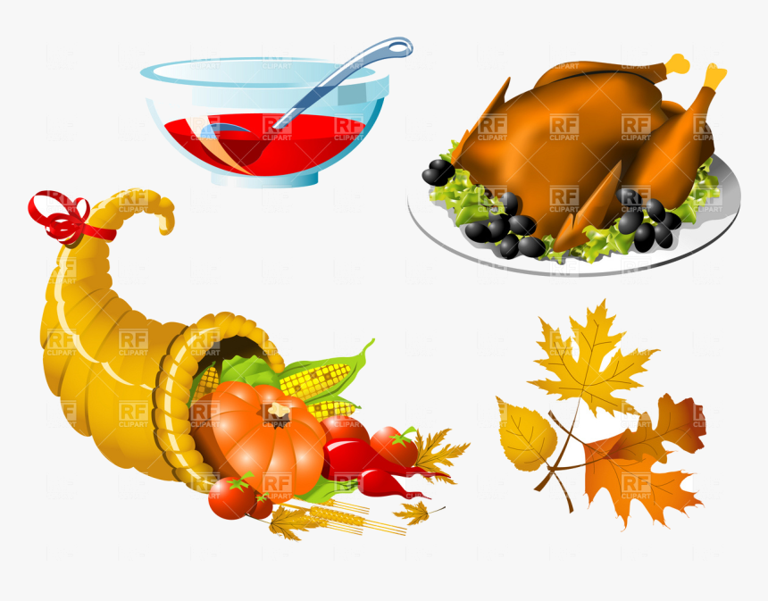 Cornucopia Thanksgiving Roasted Turkey And Vector Image - Transparent Background Cornucopia Clipart, HD Png Download, Free Download
