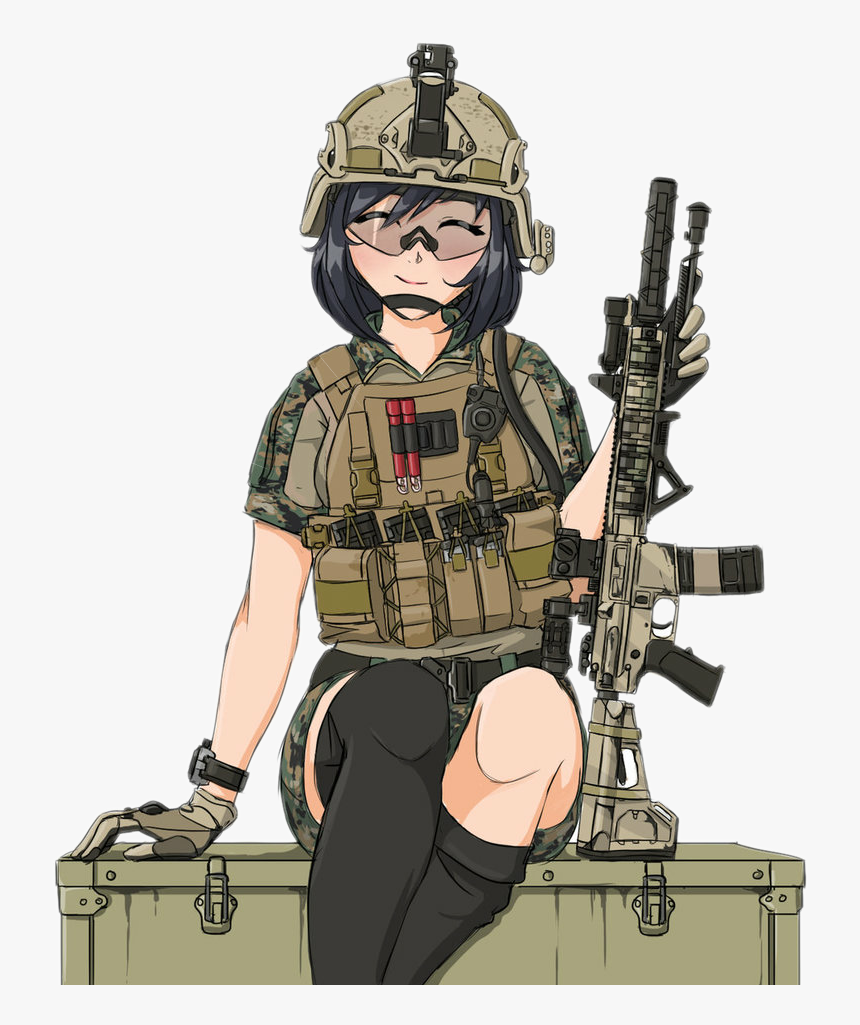 #gun #guns #animegirl #soldier #army #freetoedit - Anime Girl In Army Uniform, HD Png Download, Free Download