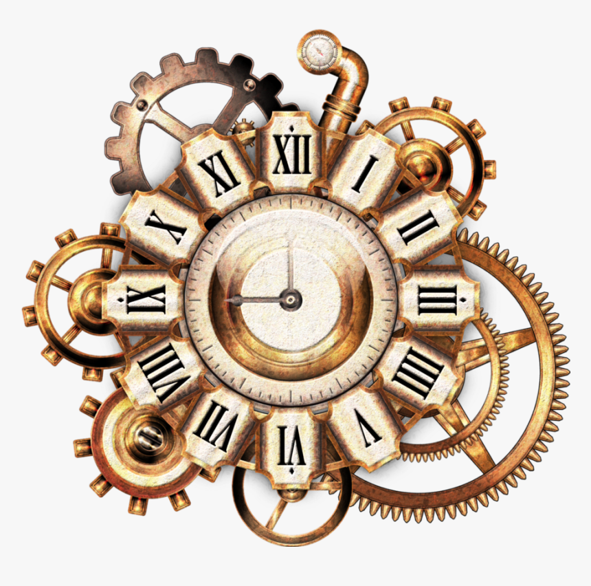 #golden #gold #gears #gear #clock #roman #steampipe - Gear Clock Transparent Background, HD Png Download, Free Download