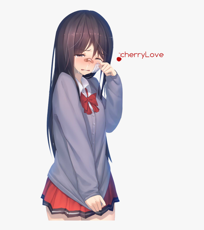 Cartoon,clothing,school Hair,long Hair,hime Cut,brown - Depressed Anime Girl Crying, HD Png Download, Free Download