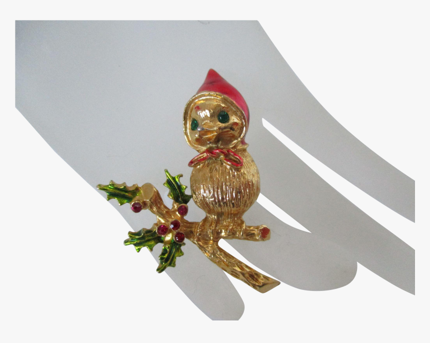 Christmas Chickadee On Holly Branch Brooch Vintage, HD Png Download, Free Download
